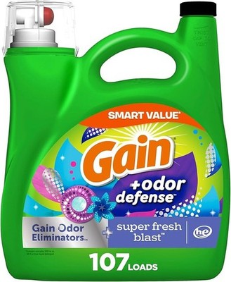 Gain Odor Defense Liquid Laundry Detergent, Super Fresh Blast Scent, 107 Loads