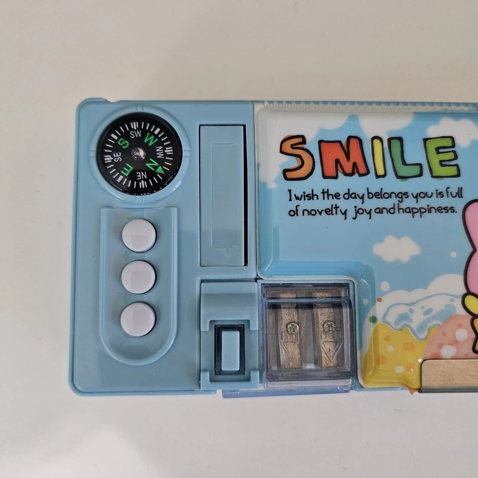 Винтажный Kawaii карандаш чехол, выскакивающие отсеки, точилка, компас / РЕДКАЯ Y2K - Изображение 3 из 4