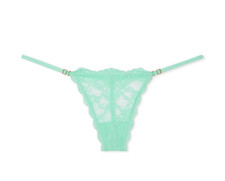 VICTORIA SECRET Dream Angels V-String Thong Panty SZ L Aqua Blue Lace Waterfall