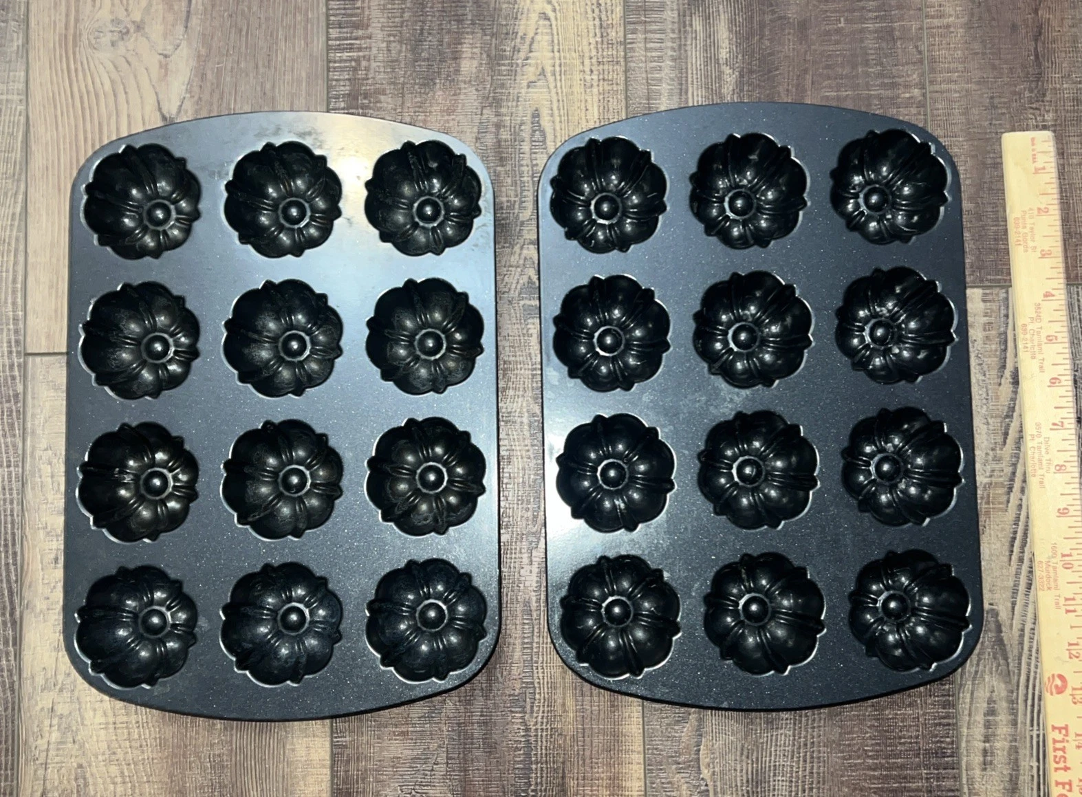 Nordic Ware Mini Bundt 12 Cupcake Pan Brownie Fluted Cast Aluminum LOT of 2.