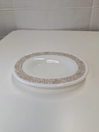 Pyrex 77-U  Saucer Only (for Gravy Bowl) White w Brown Flowers 7"x6" Corning NY