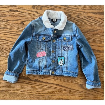 Star Wars Kids Denim Jacket Blue Faux Shearling Collar BB-8 Rebel Patches 7/8 MD