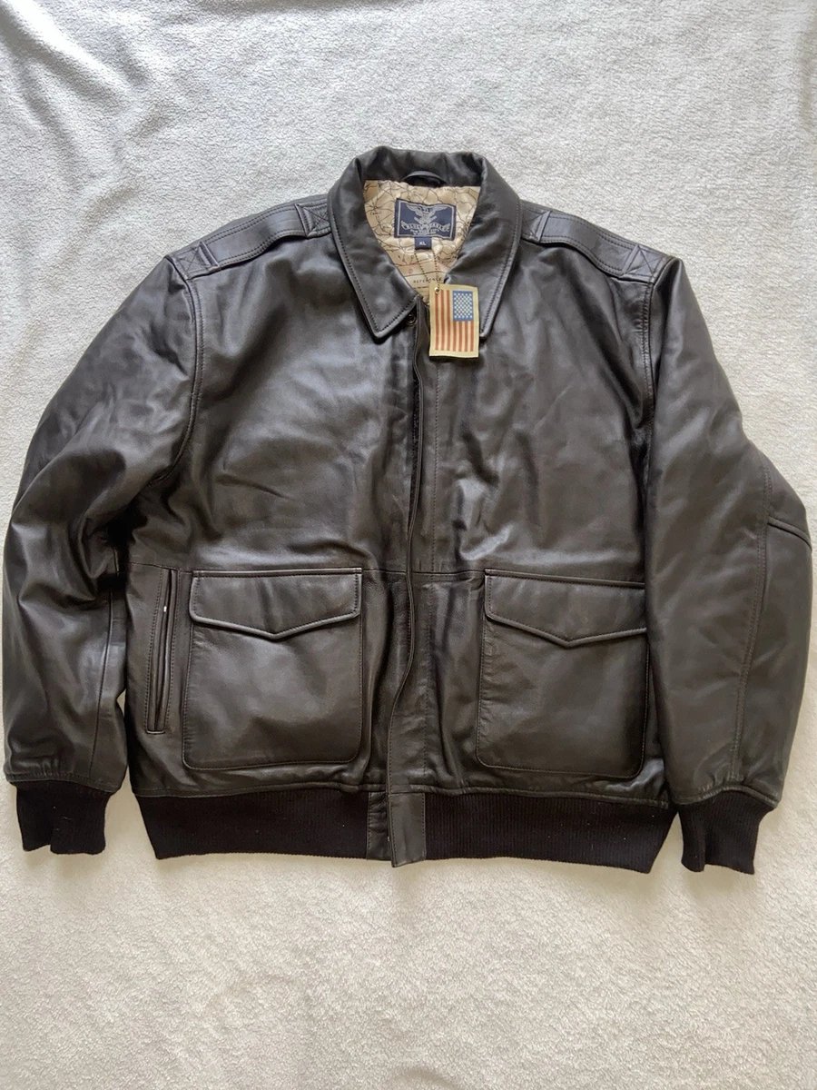 navy leather flight jacket products for sale | eBay