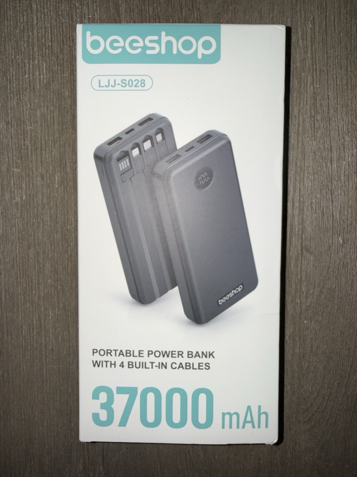 Beeshop 37000mAh Portable Power Bank 4 Built-In Cables USB-C Fast-Charging