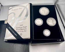 1997-W 4-COIN SET PROOF PLATINUM EAGLE STATUE LIBERTY $100 $50 $25 $10 BOX & COA