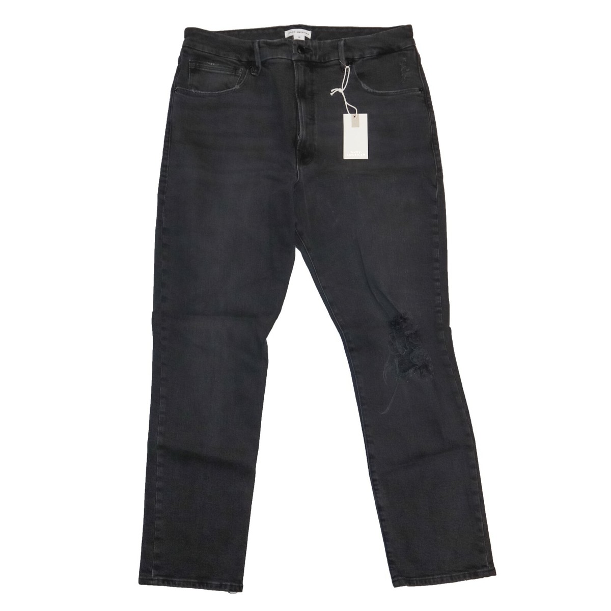 GC625T Good American Classic Ripped High Waist Straight Leg Jeans