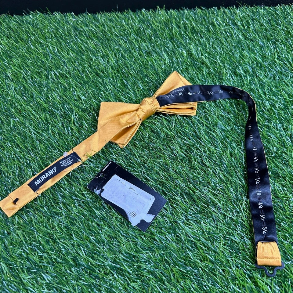 Murano Gold Yellow Bow Tie Silk Adjustable Formal Wedding Party Bowtie Mens NWT - Image 3 of 4