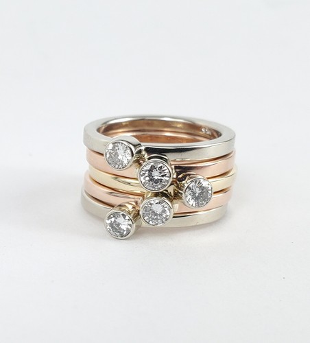 14k Rose Gold Diamond Square Shank Stackable Solitaire Band Ring 4.75'' - Picture 9 of 12