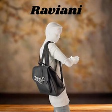 Raviani Backpack In Black Pebble Grain Leather W/crystals Chain-011