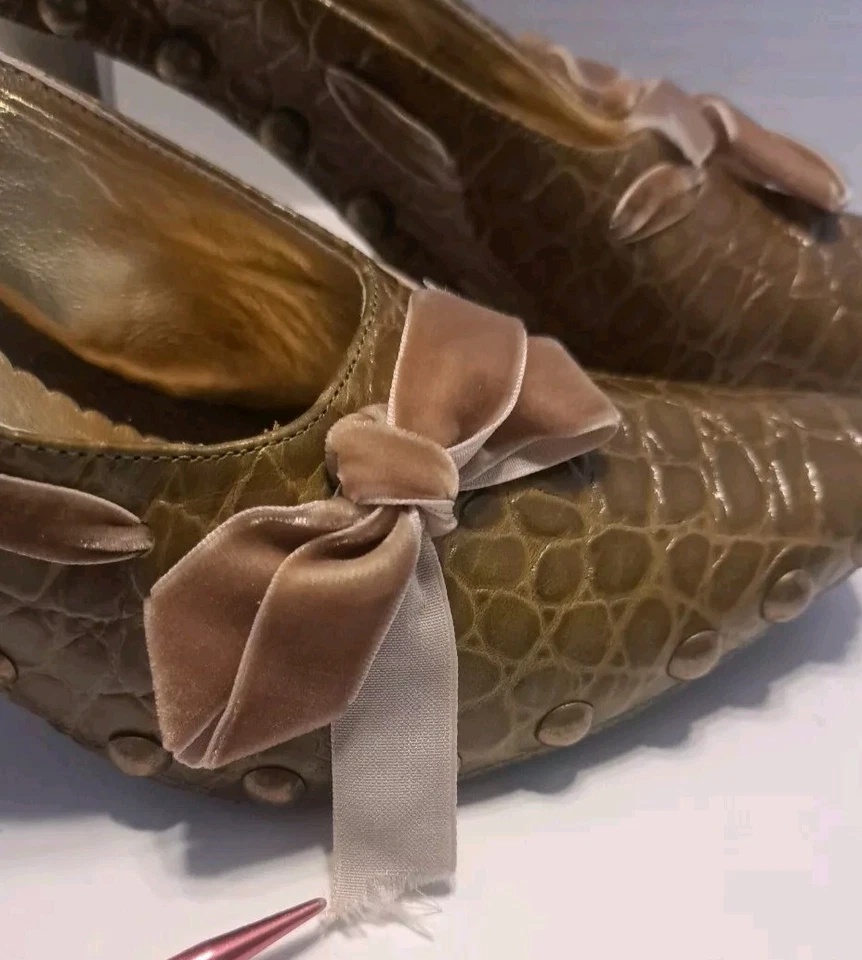 Jessica Bennett Shoes Aligator Print High Heels Women's Size 6M Green - Image 4 of 4