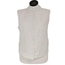 Studio Jax Linen Full Zip Vest Sleeveless Sz 12 Beige Layering Made in Canada