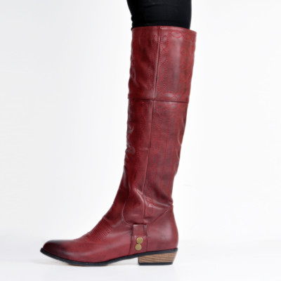 NEW Women Flat Knee High Boots Round Toe Block Heel Hiking Shoes Woman Big  Size