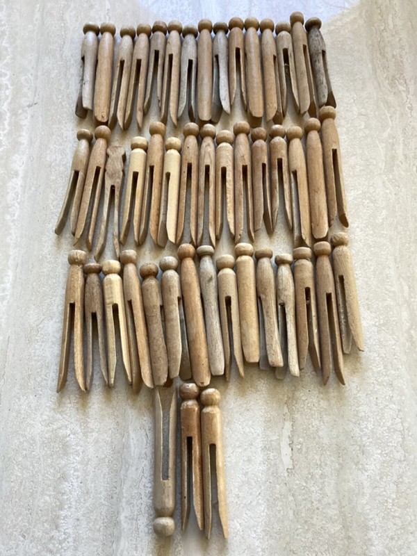 48VTG Wooden Push Clothes Pins 1950's Round Head Hardwood good for craft Santa’s