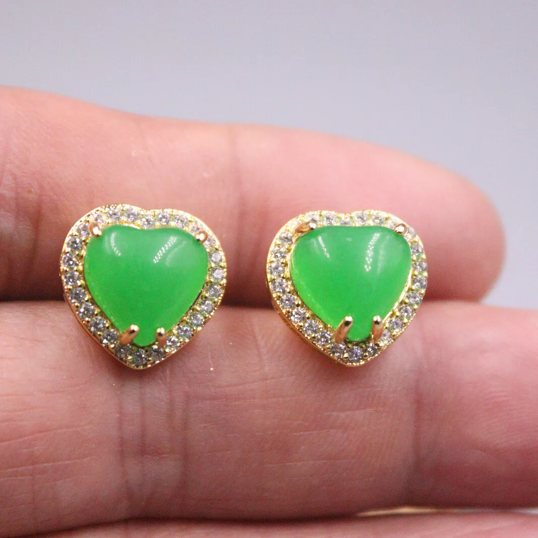 18K GP Alloy Heating Jade Earrings Stud For Women loving Heart