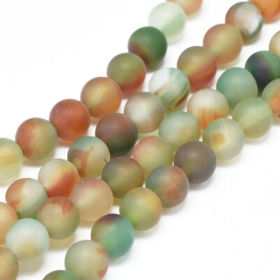 10 Peacock Agate Gemstone Beads Striped 6mm Frosted Green Brown White Set