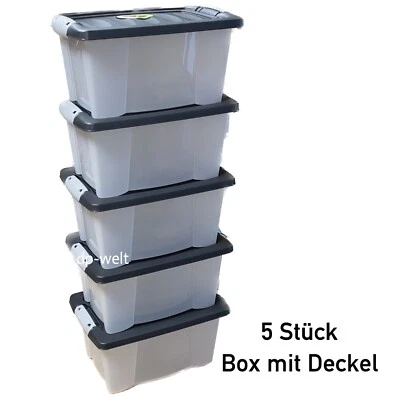 Aufbewahrungsbox mit Deckel 5er Set 5,0L Kunststoffbox Plastikbox Box 30x20x15 - Bild 1 von 3