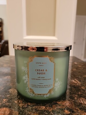 '' CEDAR & SUEDE'' White Barn Bath Body Works Scented 3- Wisks  Candle