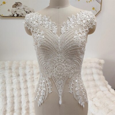 Fulled Bead Pearl Flower Embroidery Lace Applique Embellished Lace Patch
