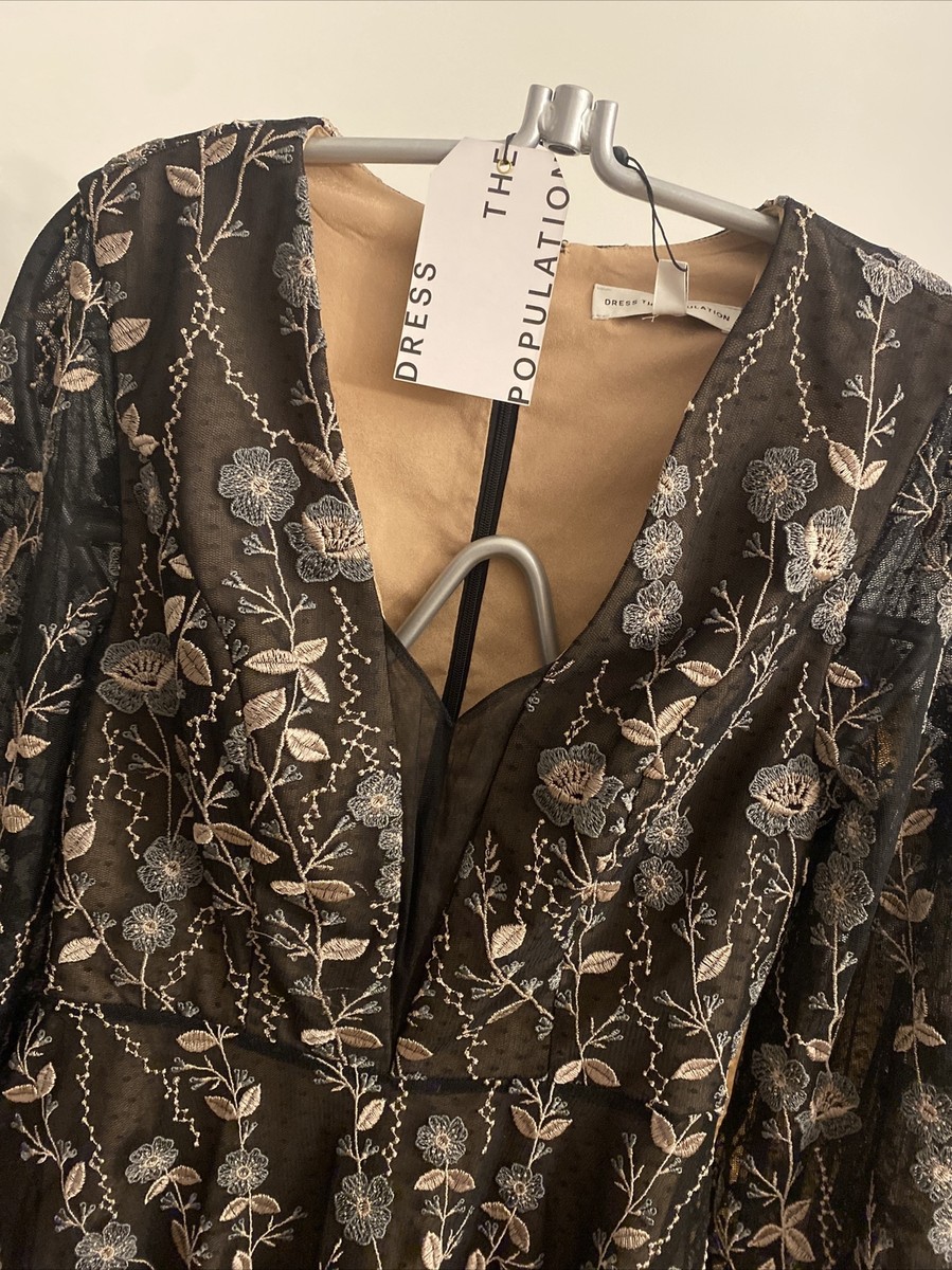 dress the population sabrina floral embroidered dress Sabrina Dress M main image 0