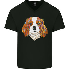 A Coloré King Charles Spaniel Chien Hommes Col V Coton T-Shirt