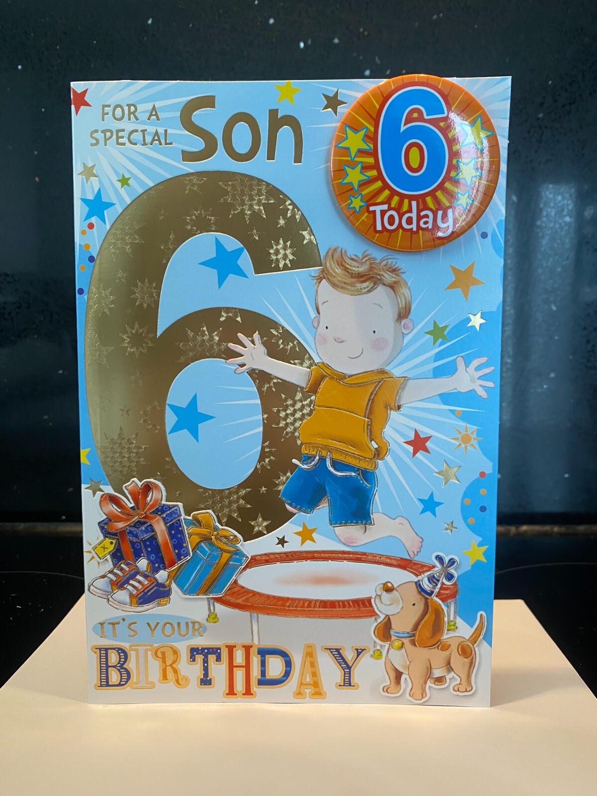 6TH SON BIRTHDAY CARD WITH SAFETY BADGE VERSE  9"" X 6"" AGE 6