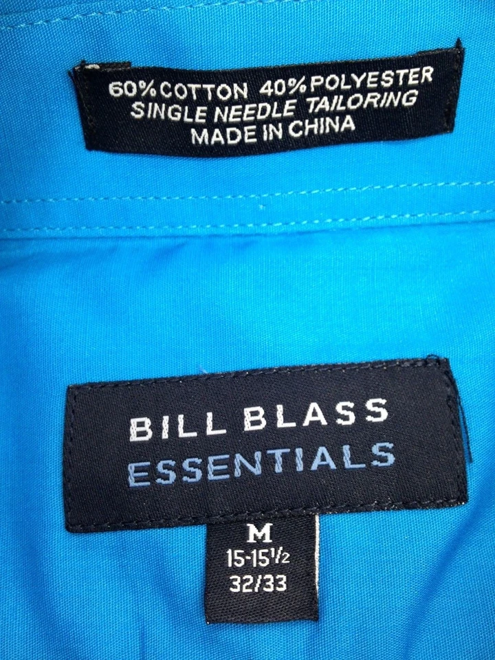 $93 Bill Blass Hombres Ajuste Regular Azul Manga Larga Botón Camisa de Vestir 15-15.5 32/33 Foto 2 de 3