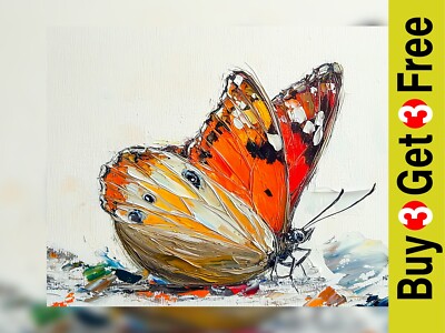 Lebendiger orangefarbener Schmetterling 5''x7'' Druck auf mattem Papier | kräftige strukturierte Malerei