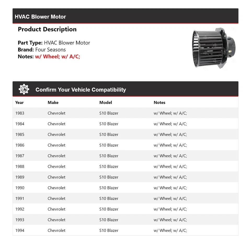 Motor soplador de climatización para Chevrolet S10 Blazer 1983-1994 4 estaciones 1984 1985 1986 Foto 2 de 4