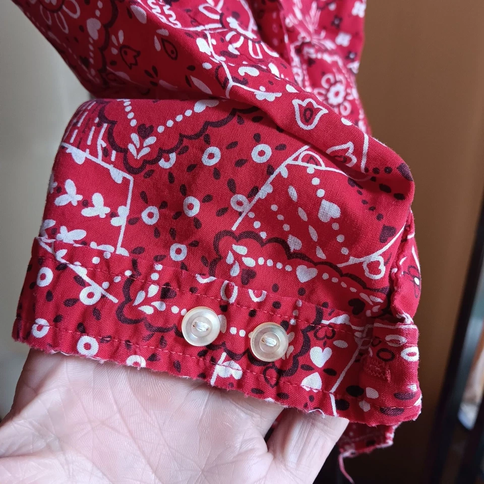 sz 5 девочек винтажный 1950 красный бандана печать без рукавов кнопка вверх блузка или топ - Изображение 4 из 4