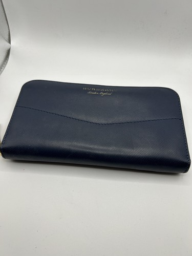 Burberry Blue Leather Zip Around Purse Wallet Rectangle