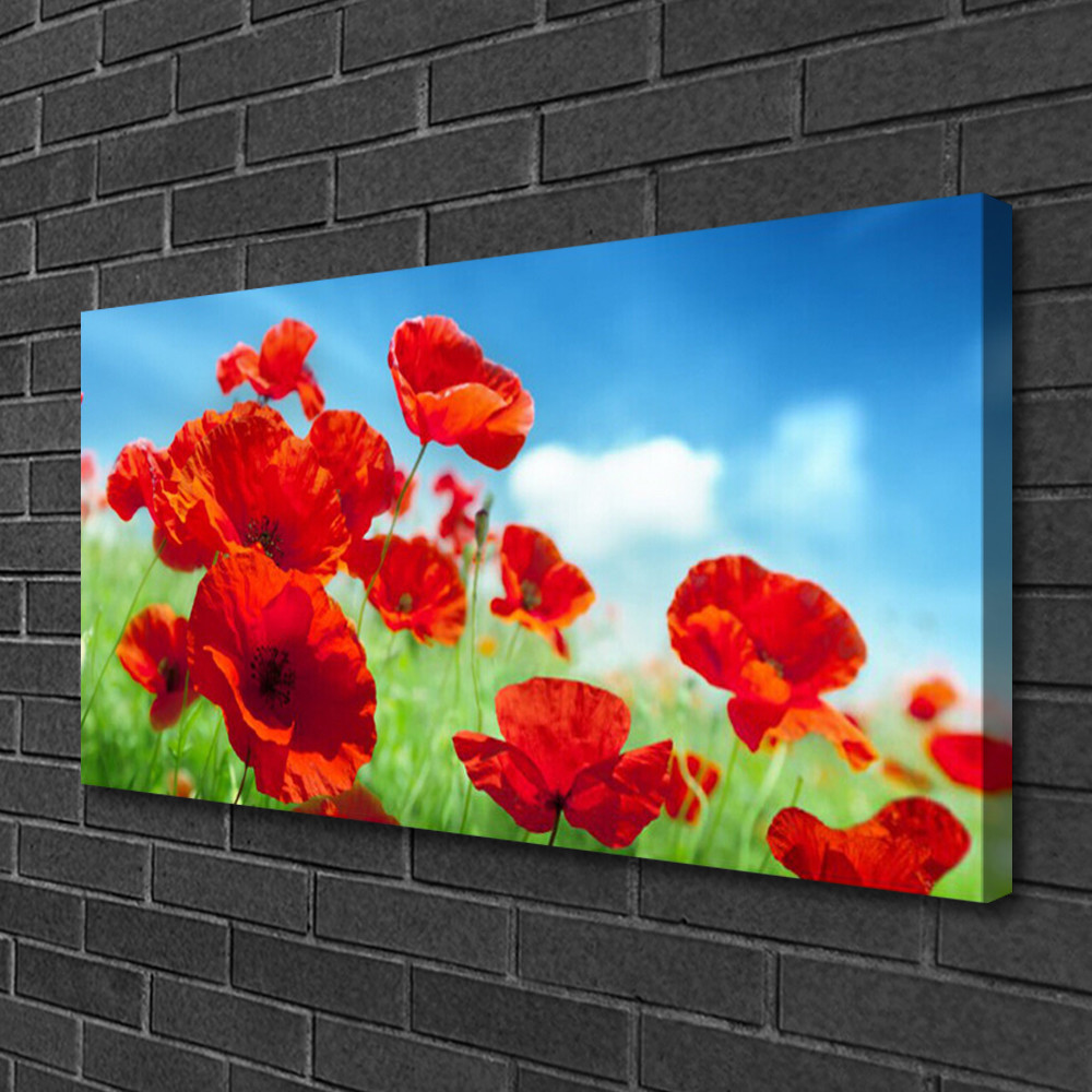 Toile florale 100x50 de pavots rouges pour illuminer le mur au-dessus du canape
