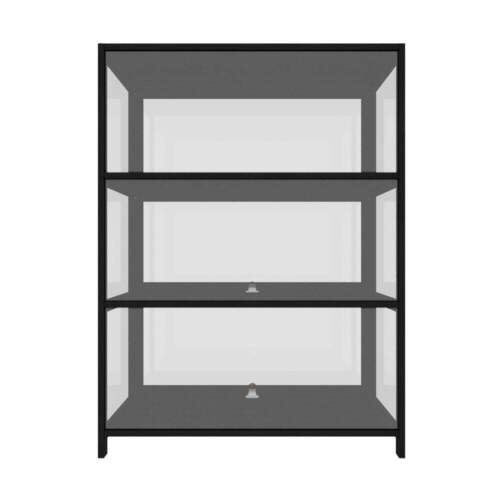 Oikiture Display Cabinet 3 Tiers Clear Door Black - Picture 2 of 8