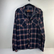 Rock Revival Plaid Flannel Shirt Sz L Blue Red Long Sleeve Embroidered Western