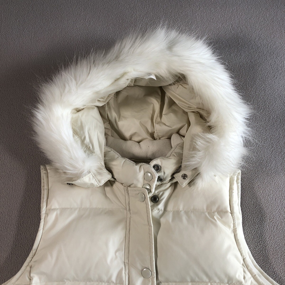 Gap Down Puffer Vest Women's M White Jacket Removable Hood