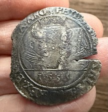 IRELAND. MARY AND PHILIP OF SPAIN (1554-1558). BASE SILVER SHILLING. DATED 1555.
