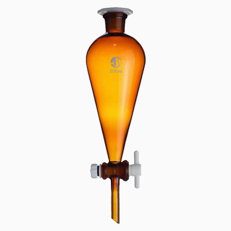 500ml Amber Separating Funnel with PTFE Piston Stopcock Lab Glassware