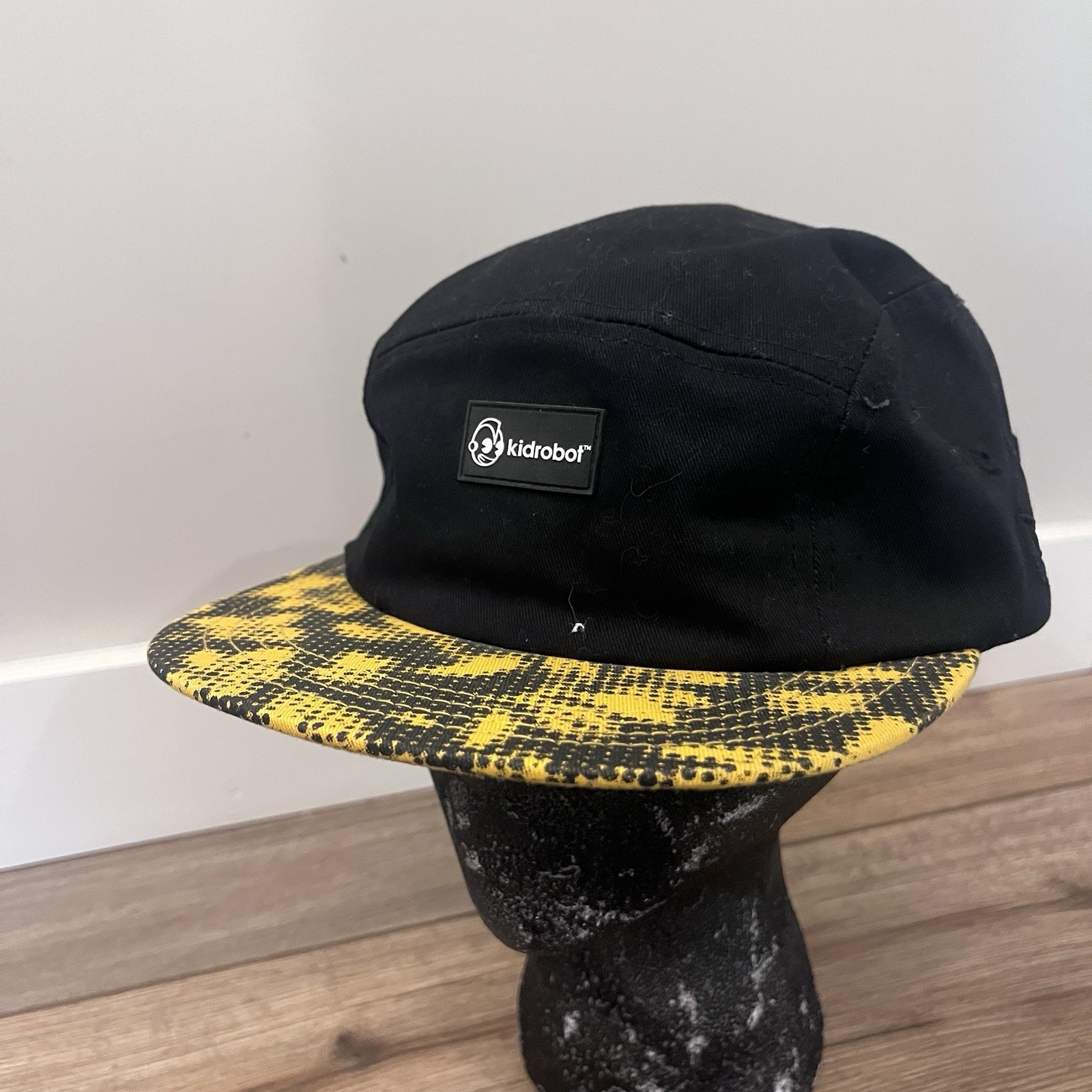 Kidrobot x New Era Adjustable 5-Panel Camp Cap Hat Black Yellow Strapback