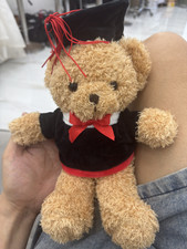 Adorable Graduation Teddy Bear Plush - Black Gown & Mortarboard with Red Bow Tie