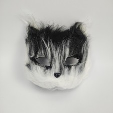 MiaNa Furry Black  White Cat Costume Mask, Half-Face Novelty Mask for Cosplay