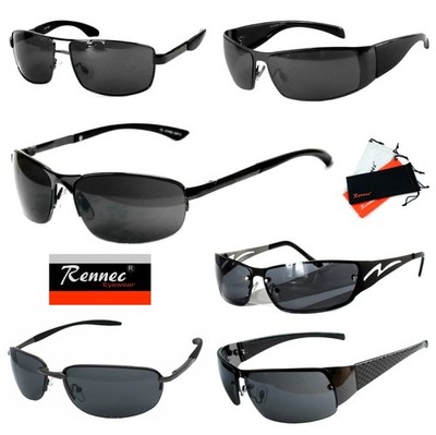 Rennec Sonnenbrille Herren Schwarz Metall Schmal Biker Security Black Edition