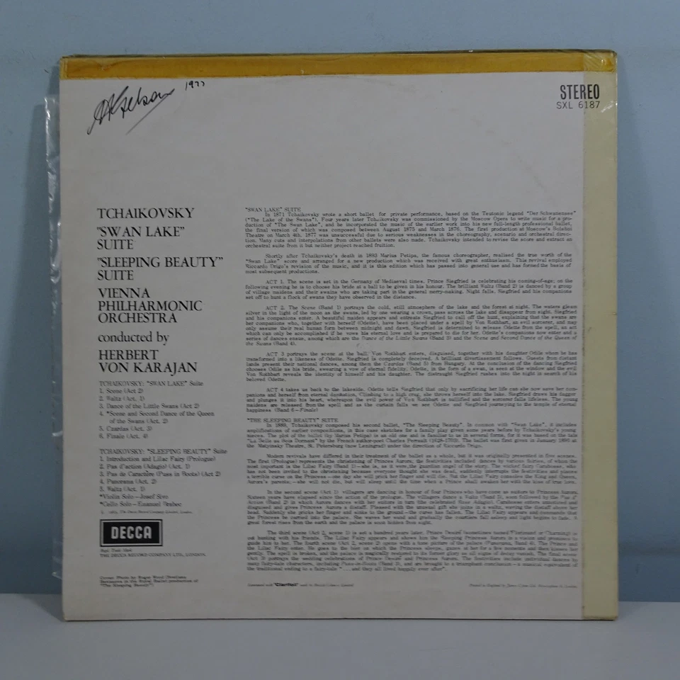 Decca SXL 6187 - Tchaikovsky - Swan Lake Sleeping Beauty KARAJAN VPO LP  EX/VG Foto 2 de 4