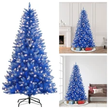 Puleo 6.5 ft Pre-Lit Artificial Christmas Tree with 300 White Lights Blue