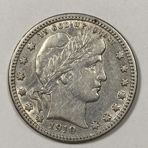 1910-D Barber Quarter .25. Sharp Extra Fine.