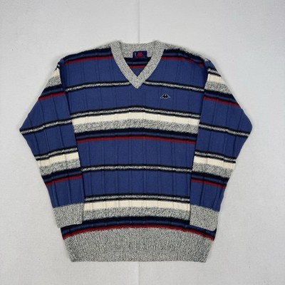 Robe Di Kappa Knitted V Neck Jumper Stripe Pattern Vintage 80s Casuals Size L