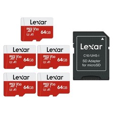 E-Series 64GB Micro SD Card 5 Pack, microSDXC UHS-I Flash Memory Card with Ad...