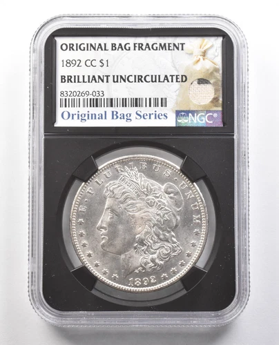 1892-CC Morgan Silver Dollar Original Bag Fragment BU NGC *4369
