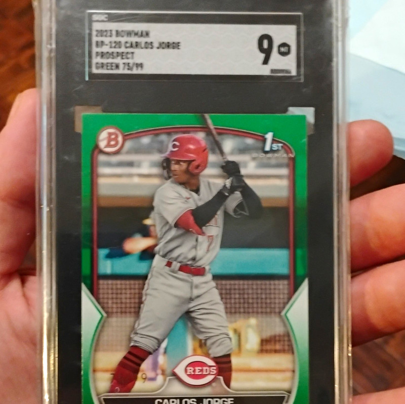 Topps 2023 Bowman Prospects Carlos Jorge BP-120 Green /99 PSA 9 Reds