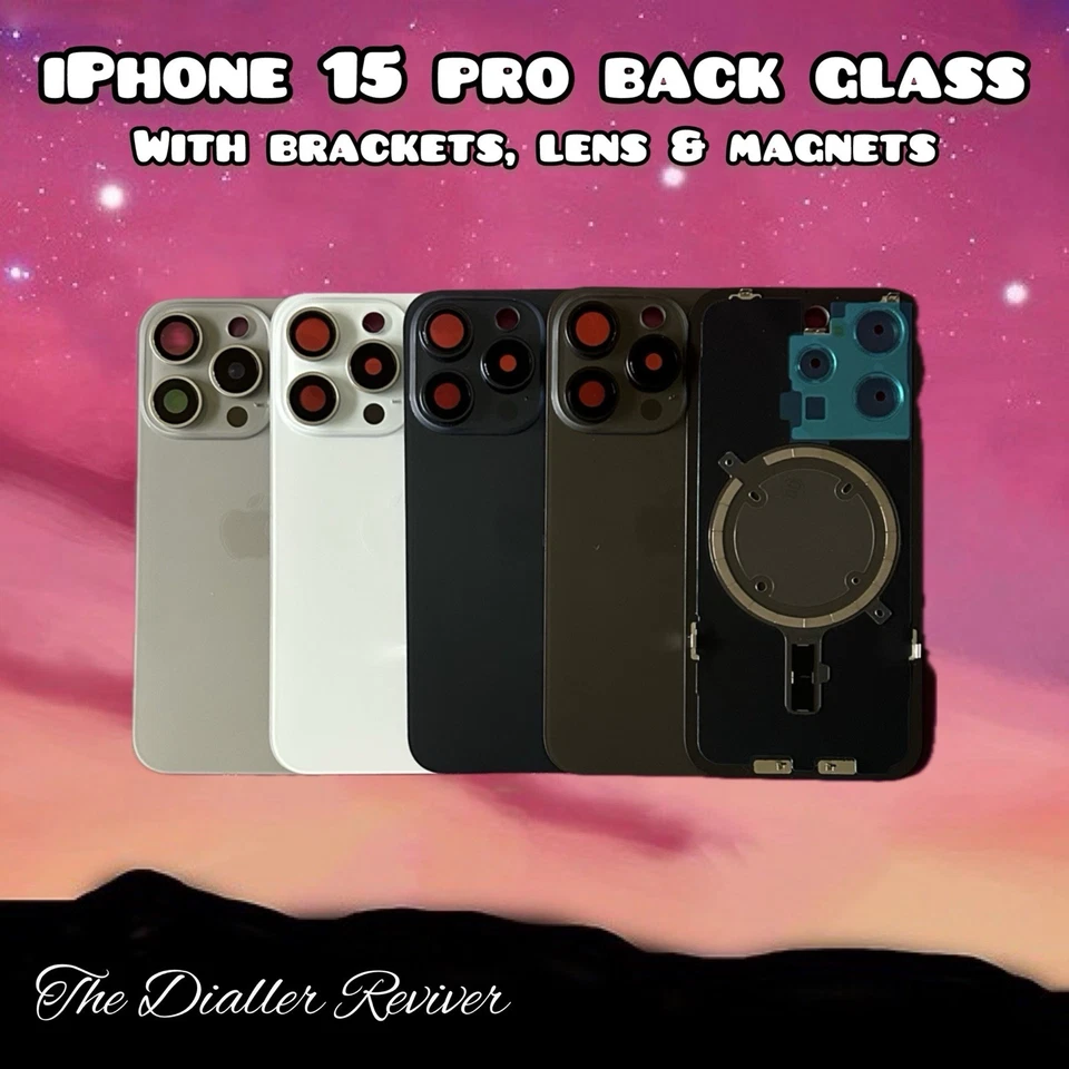iPhone 15 Pro - Rear Back Glass Replacement With Camera Lens, Brackets & Magnets