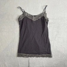 Y2K Active Basic Grey Lace Floral Cami Tank Top Women's Size Large Distressed