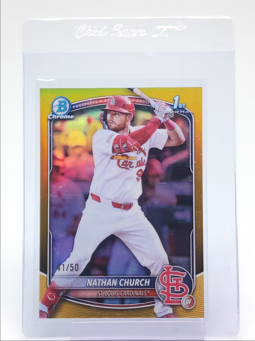 NATHAN CHURCH 2025 BOWMAN CHROME 1ST TRUE GOLD CARDINALS /50 Q2754